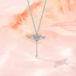 Movable Pink Crystal Zircon Diamond Love Heart Angel Wings Pendant Necklace - Image 5