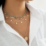 Bohemian Layered Gold Necklace Set with Turquoise Beads and Coin Charms - Image 2