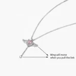 Movable Pink Crystal Zircon Diamond Love Heart Angel Wings Pendant Necklace - Image 10