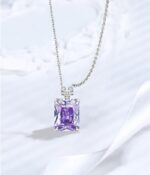 Glamorous Purple Rectangular Gem Pendant Necklace - Image 4