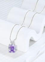 Glamorous Purple Rectangular Gem Pendant Necklace - Image 5