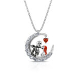 "Everlasting Love" Skull Couple Heart Cut Sterling Silver Necklace