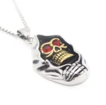 Mens Stainless Steel Gothic Grim Reaper CZ Skull Pendant Necklace For Men - Image 4